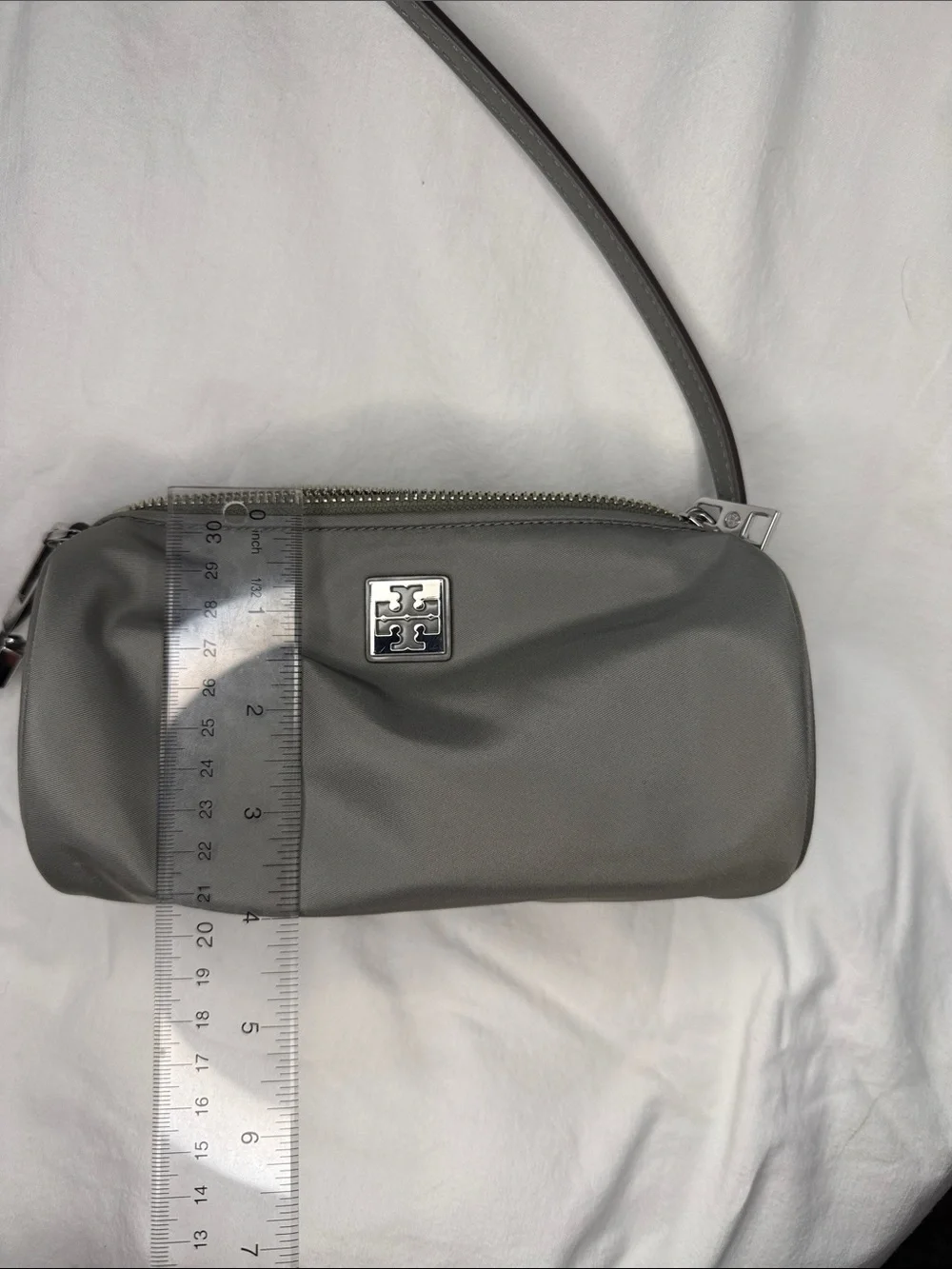 Tory Burch Olive Gray Nylon Shoulder Bag with Silver Logo NWOT